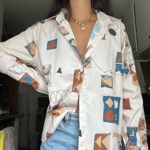Verge Girl Abstract Artsy Silk Button Up